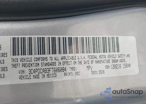 2015 Dodge Journey Se из США, поврежденный, VIN 3C4PDCAB3FT606084